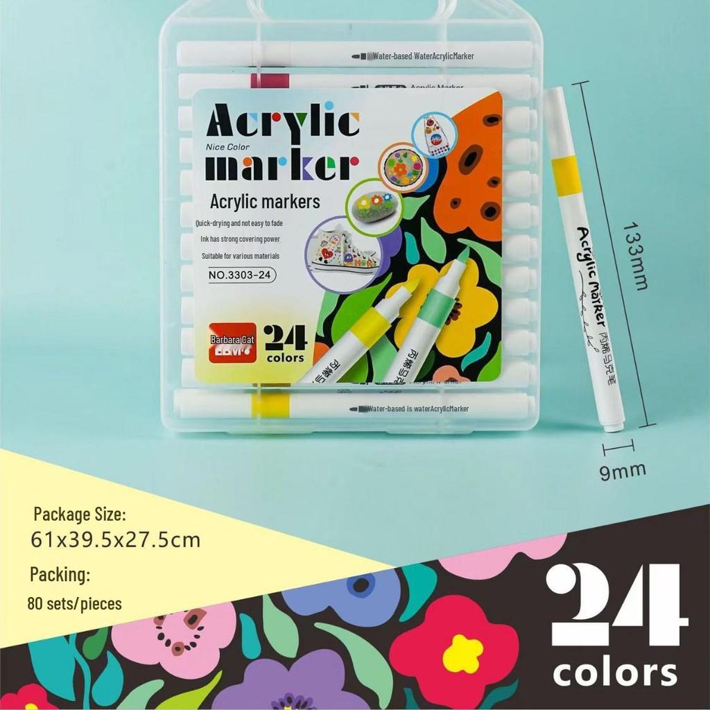 Soft Tip Acrylic Marker Set: 12 Vibrant Colors, Non-Bleeding, Suitable for Children's Painting