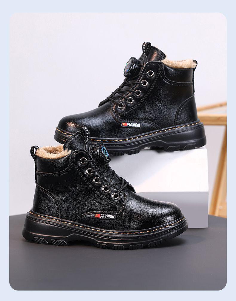 Boys' 2025 Winter Leather Boots - Plush, Non-Slip, Soft-Sole, Mid & Big Kids