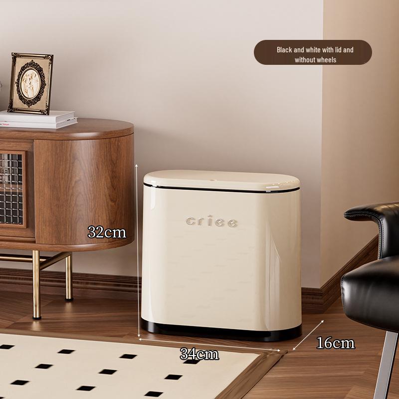 Red Oval Press-Type Trash Can with Lid for Bathroom and Living Room