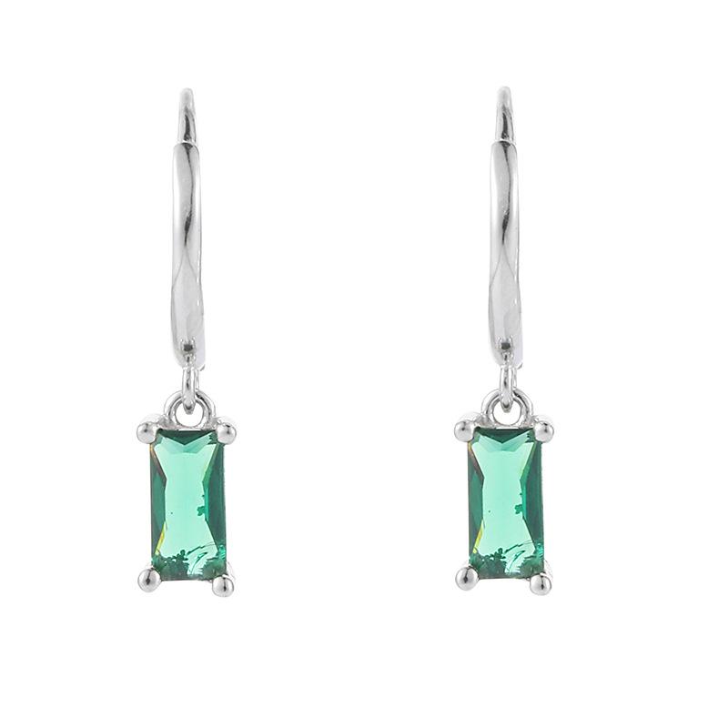 Green Zircon Square Ear Buckle Retro Cold Wind Earrings Blogger Stacked Geometric Rectangular Earrings Tide