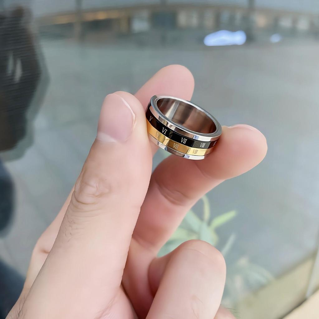 Men's Roman Numeral Rotating Titanium Steel Ring – Non-Fading, Versatile Fashion Jewelry