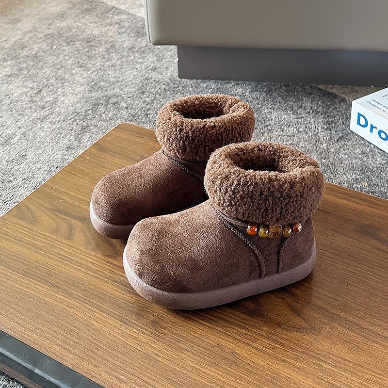 2025 Winter Plus Velvet Thick Fur Boots for Kids: Soft Sole Cotton Snow Boots for Baby Girls and Boys 19.5 cm