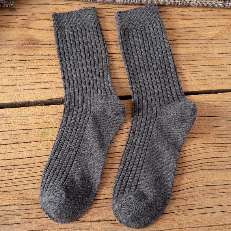 

Женские носки до середины икры в корейском стиле для осени и зимы - Модный японский дизайн Харадзюку с махровой вязкой One Size темно-серого