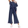 Ladies Casual Fashion Sexy New Solid Color Textured Drawstring Sports Two-piece Suit