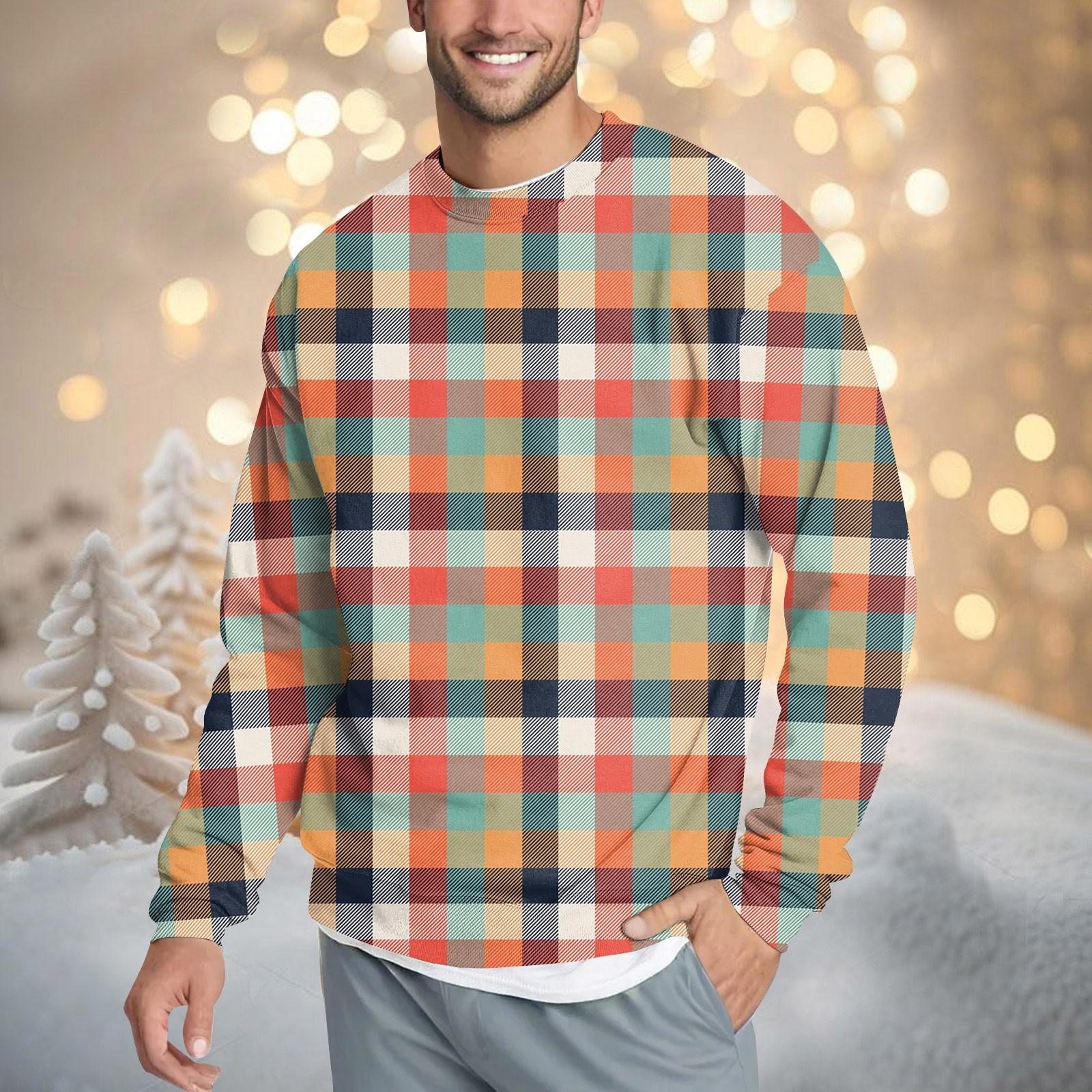 

Мужская повседневная мода удобная клетчатая круглая горловина пуловер толстовка свитшот XXL