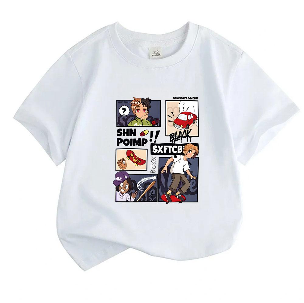 Kids Boys Girls 100% Cotton Crew Neck Short Sleeve T-Shirt, Cartoon Anime Skater Baseball Character Print Casual Comfortable Tee for Daily Summer Wear