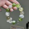 Natural Crystal Bracelet Women Green Phantom Golden Rutilated Quartz Snow Jade Lucky Charm Jewelry