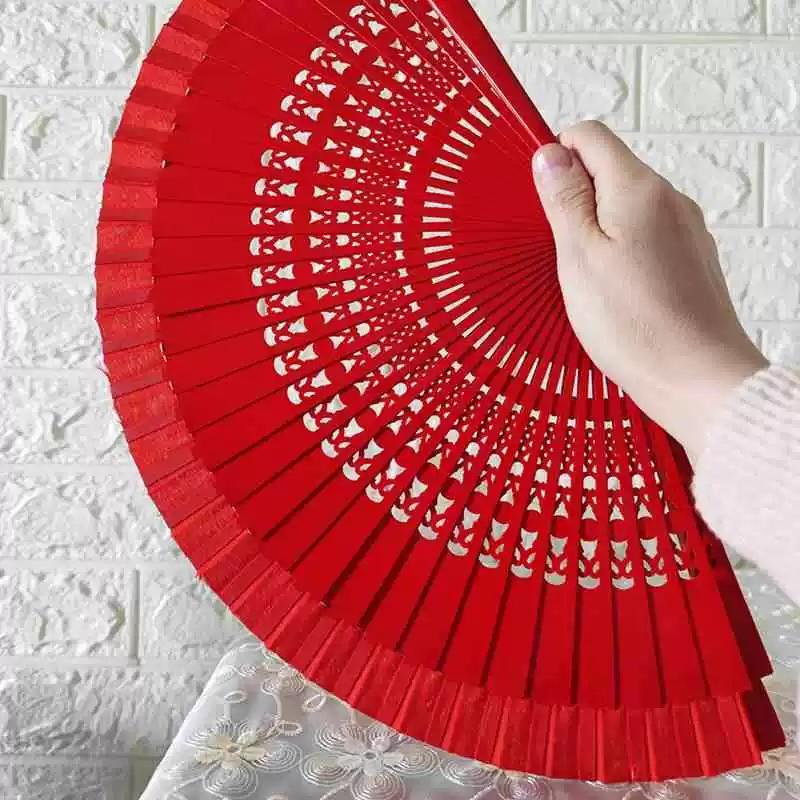 Double-Sided Easy-Open Folding Fan, Group Performance Fan, Retro Fan for Show, Dancing, Bright Red Model Dance Fan, Chinese Style