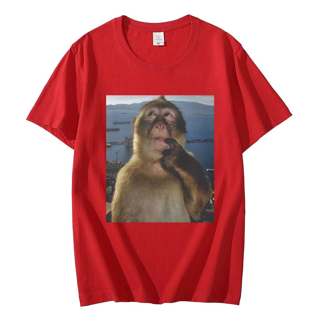 Denkender Lustiger Affen Meme Grafik T-Shirts Unisexs DAMENs High Street Mode Trend T-Shirt Sommer Lässig Locker Baumwoll-T-Shirts