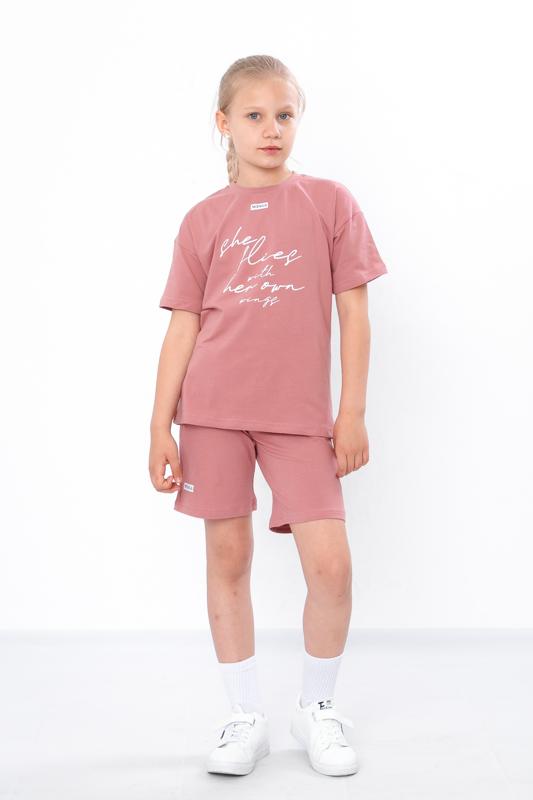

Бавовняний трикотажний комплект для дівчинки – Стильна футболка з принтом і зручні шорти з кишенями, Літо, 6431-036-33 HC 110 блідо-рожевого кольору
