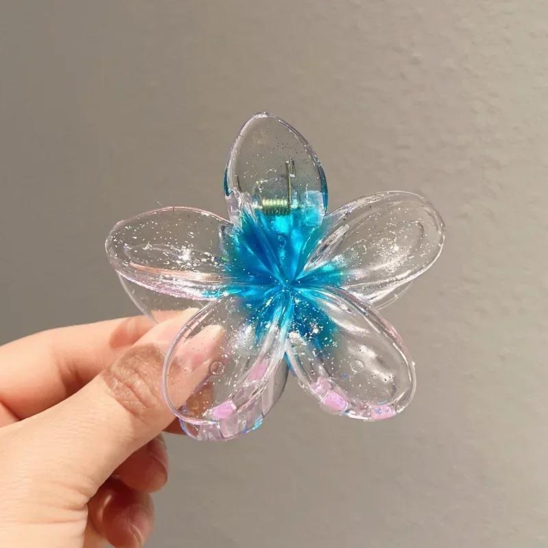Fashion Sparkling Flower Claw Clip for Women Transparent Sweet Ponytail Shark Clip Versatile Girl Hair Accessories