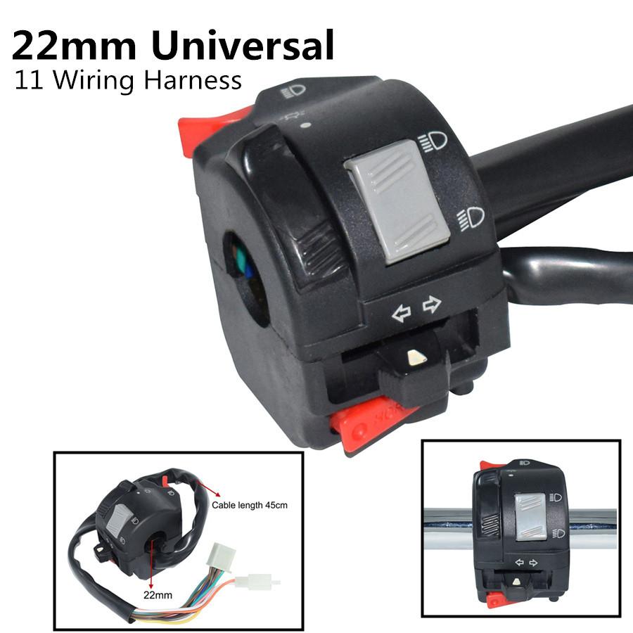 22mm Motorcycles ATV Handlebar Headlight Fog Lamp Switch With 11 Wiring Harness