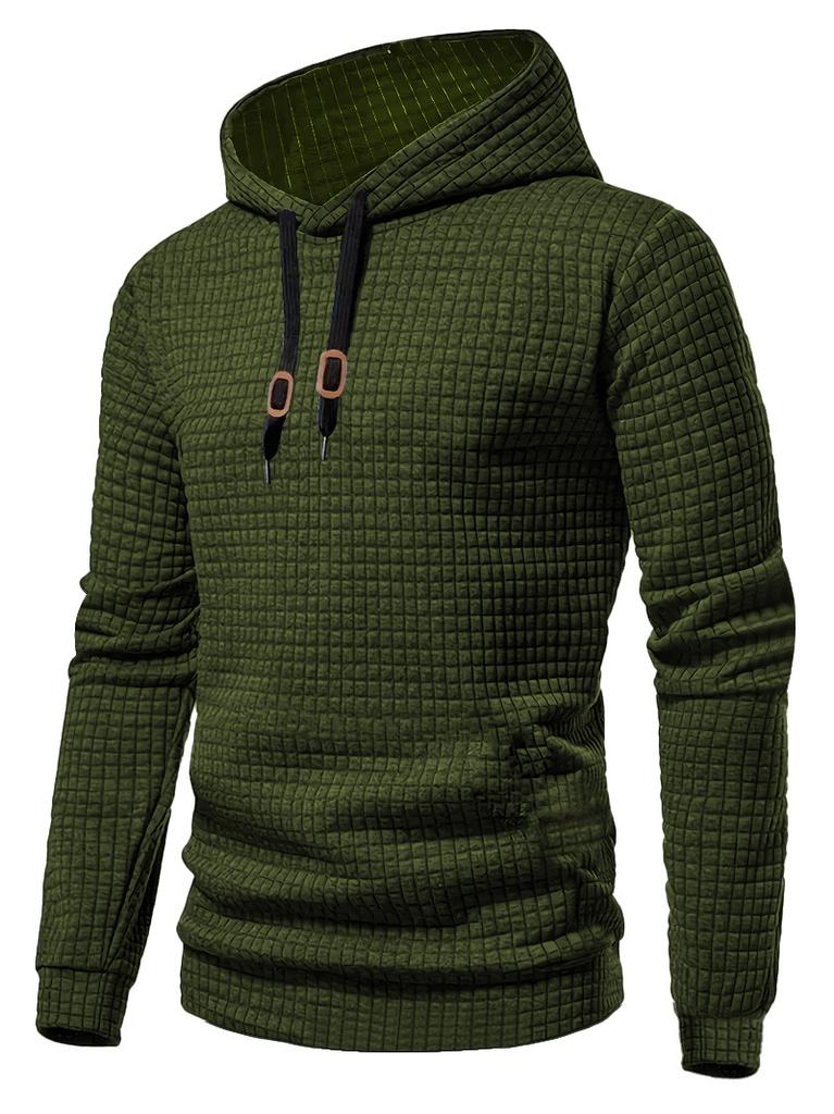 Men's Hooded Sweatshirt Casual Long Sleeve Pullover Plaid Embroidered Patch Drawstring EU Size