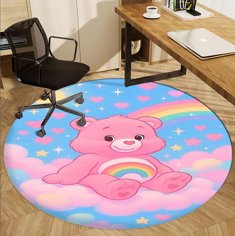 Care Bears Pattern Round Rug, Indoor/Outdoor Mat, for Picnic, Gameroom, Bedroom, Office, Living Room, Home Decor Carpet, Birthday Gift