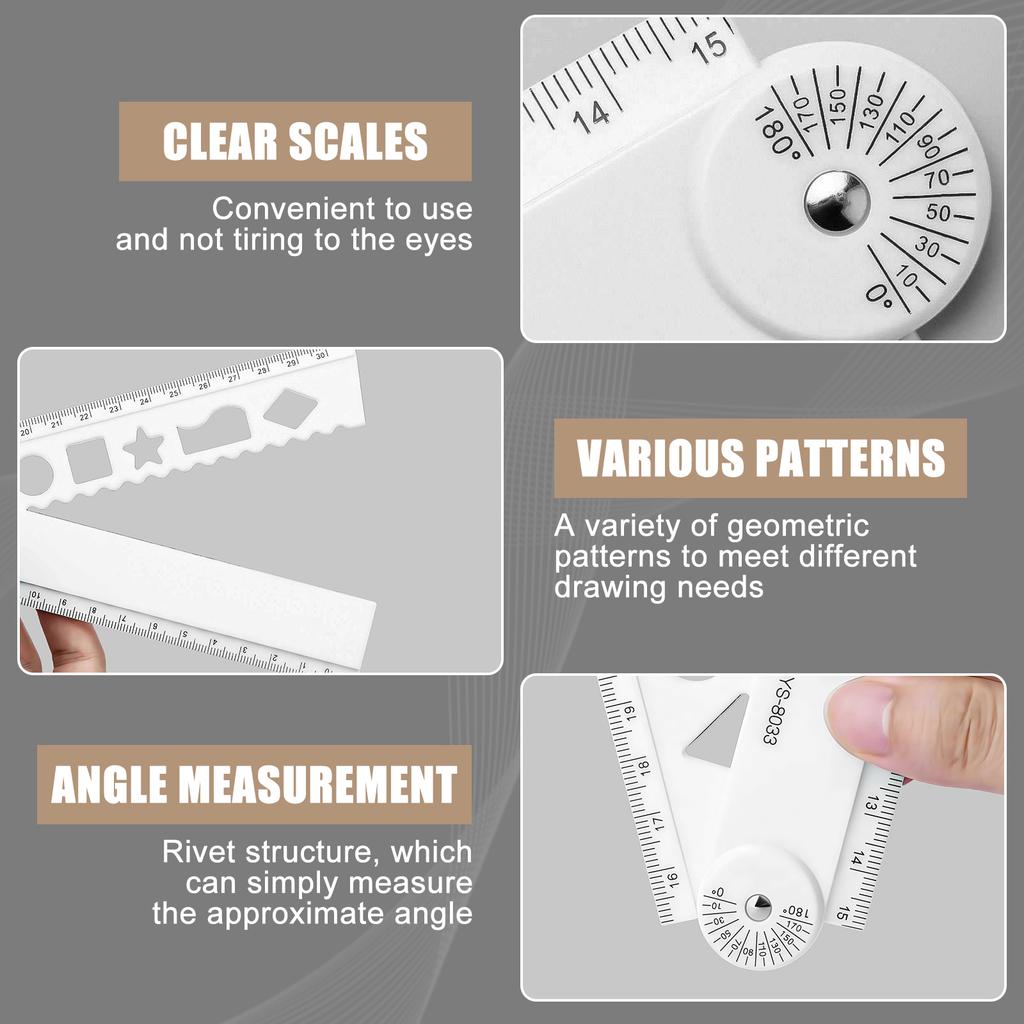 2Pcs Multifunctional Folding Drafting Ruler Geometric Measuring Tool For Student Architect Drawing Engineering Drafting