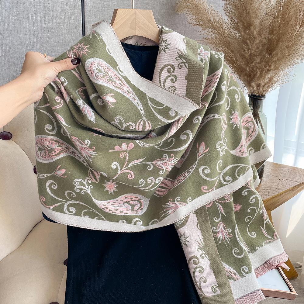 Scarf Women'S Versatile Long Scarf Imitation Cashmere Cashew Flower Shawl Women'S Scarf