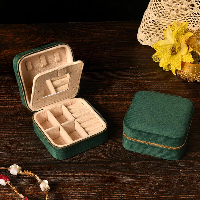 Elegant Velvet Jewelry Box with Mirror for Necklaces, Rings, and Earrings