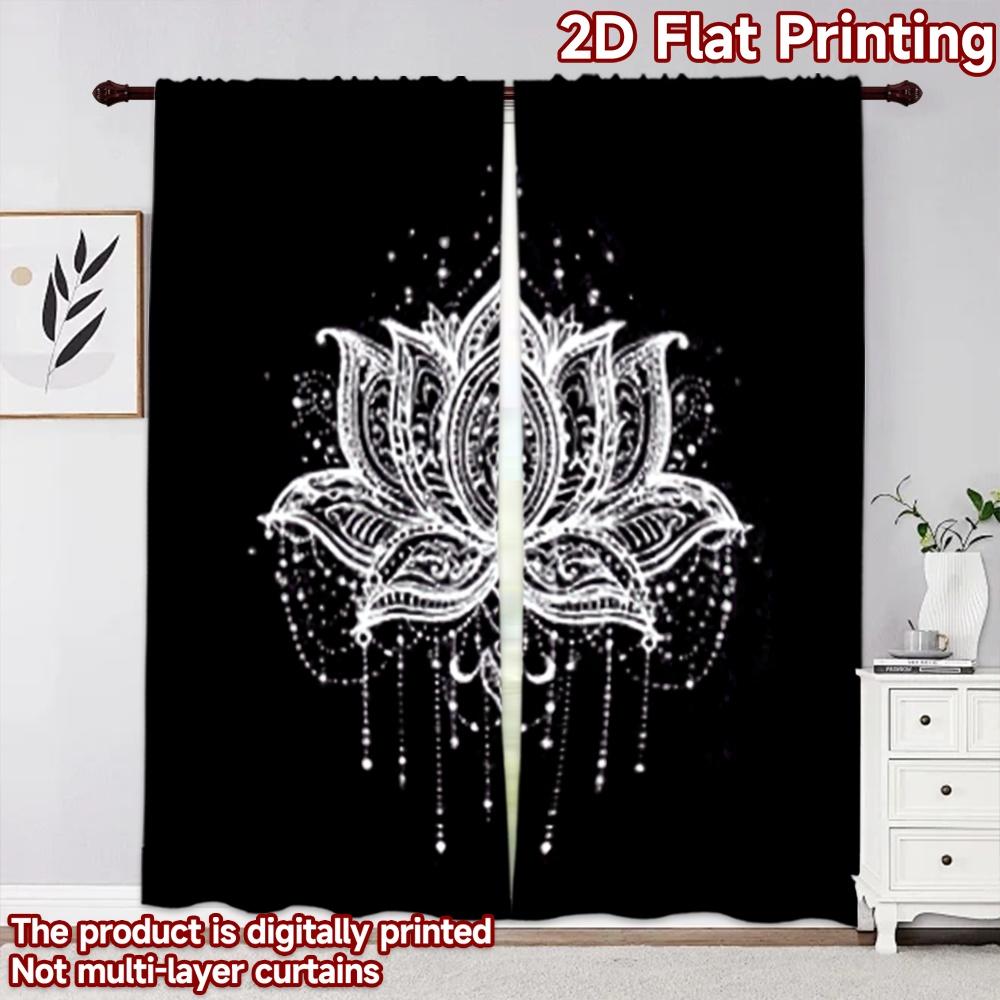 2D flat printing 2pcs Curtain Window Curtains Mandala Lotus Design Digital Printed Polyester Drapes Festive Holiday Use for