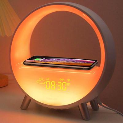 WIFI Smart Wake Up Light mit 15 W kabelloser Aufladung, Sonnenaufgang, Wecker, weißes Rauschen, Schlaf-Umgebungs-Tischlampe, RGB, funktioniert mit Alexa