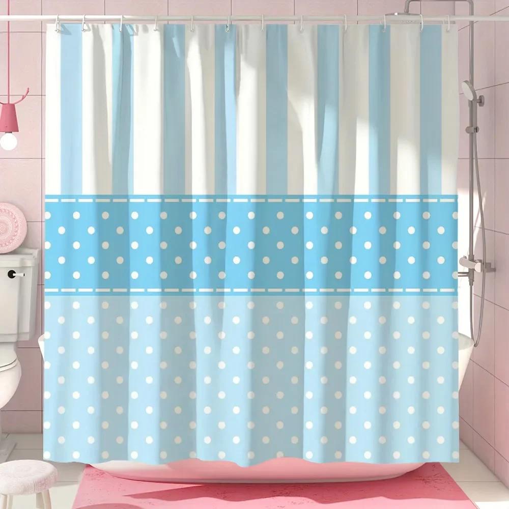 

Cute Pink Bow Shower Curtain Simple European Lace Stripe Minimalist Modern Polyester Shower Curtains Bathroom Decor with Hooks W90xH180cm