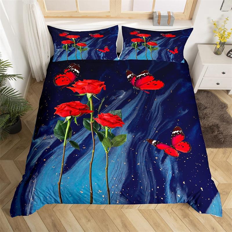 Red Rose Duvet Cover Twin King Romantic Theme Floral Bedding Set Microfiber Love Heart Flowers Quilt Cover For Girl Teen Wedding