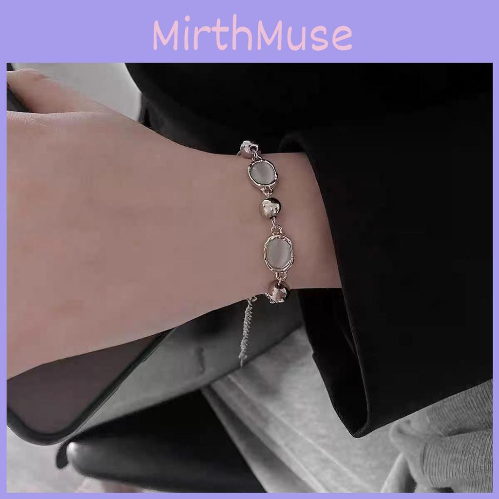 Elegant Titanium Steel Cat Eye Beaded Bracelet For Women Minimalist Design