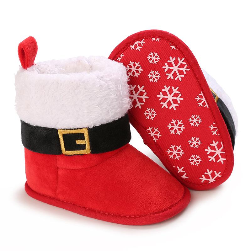 Unisex Baby Christmas Santa Shoes Infant Non-slip Cozy Fleece Booties Newborn First Walking Shoes Boys Girls Winter Warm Slipper