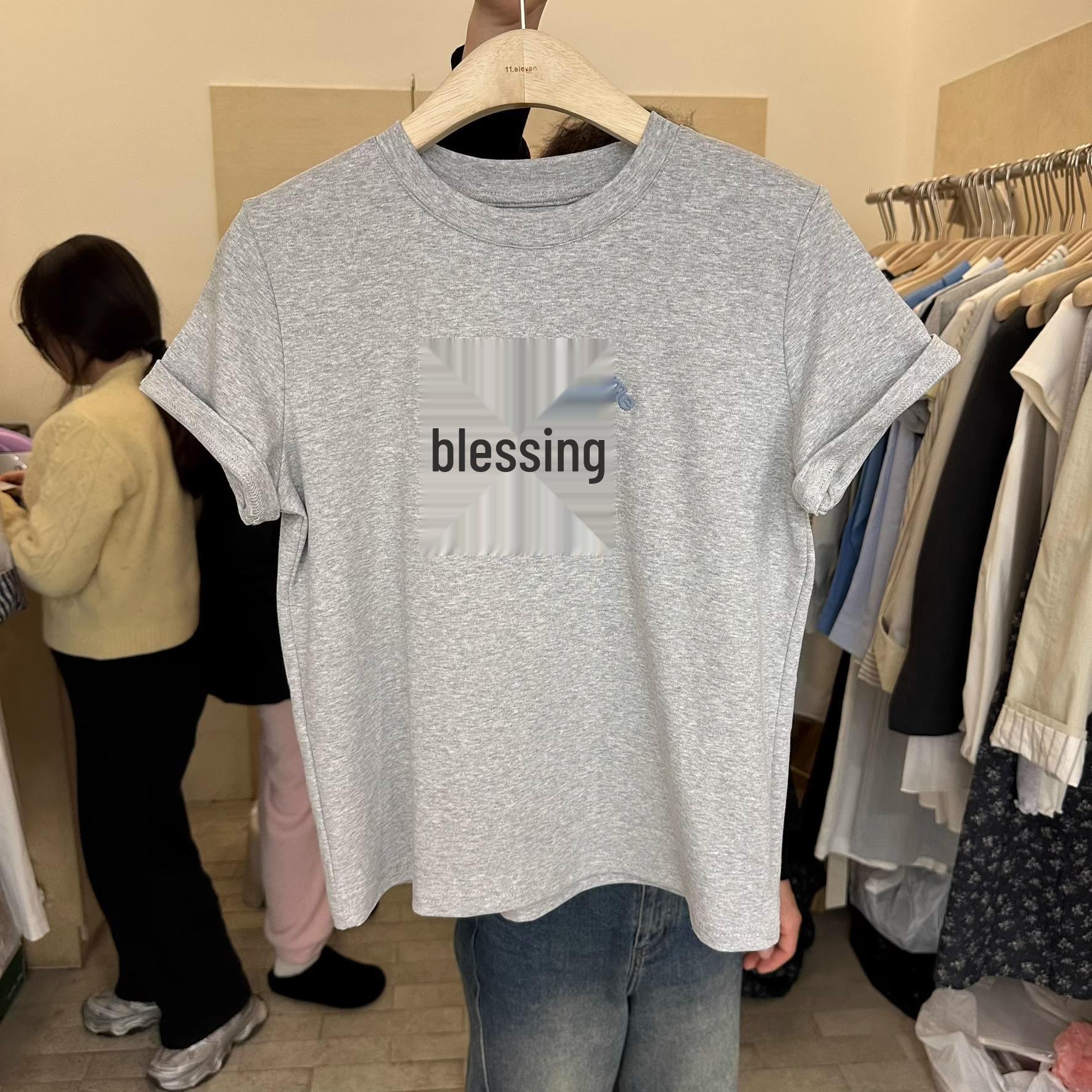 

Женская футболка с вышивкой в виде корейского мультяшного плюшевого мишки - Короткий рукав, Круглый вырез, Молодежный стиль L