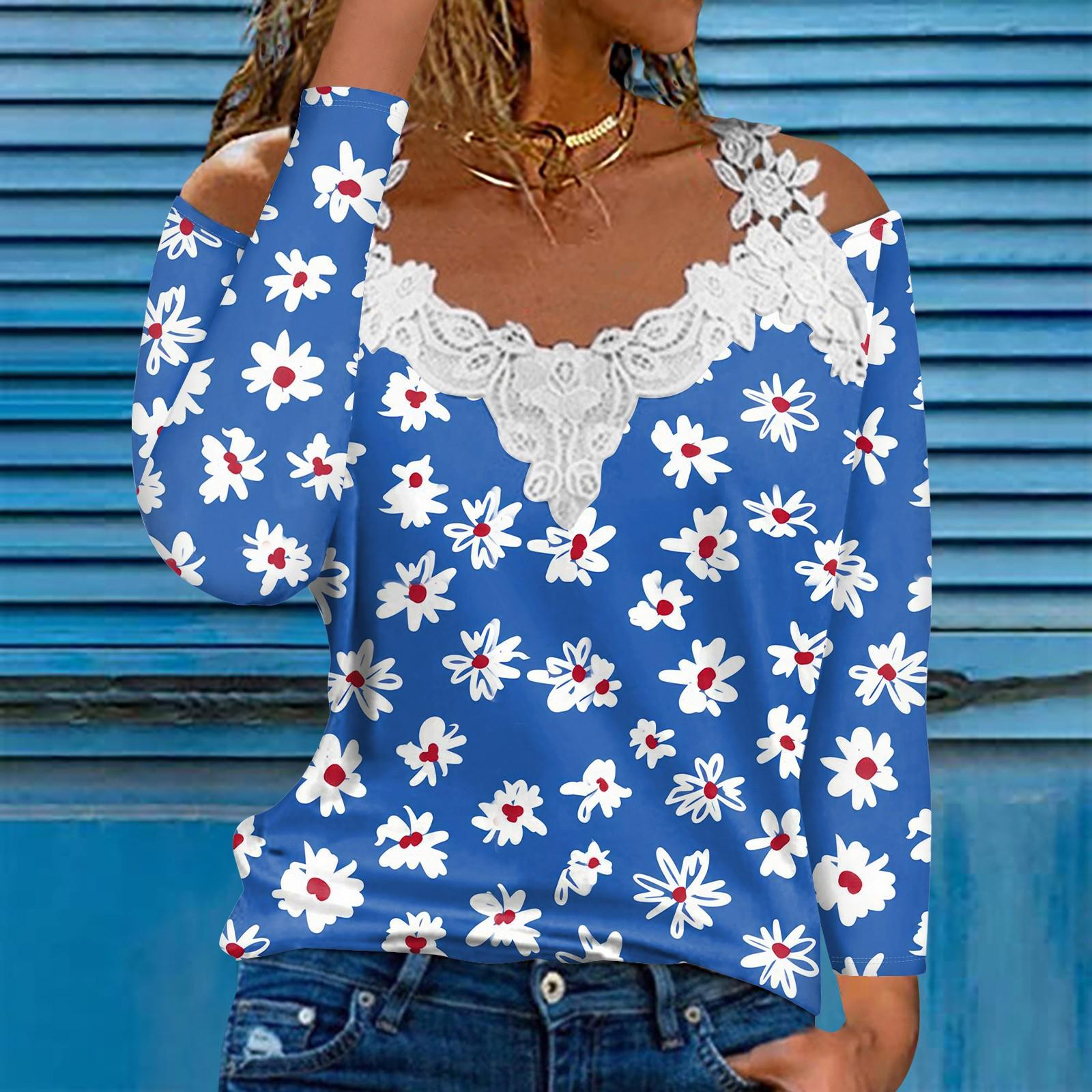 

Модный кружевной пуловер с V-образным вырезом, длинный рукав, полосатый принт, однотонная повседневная футболка L