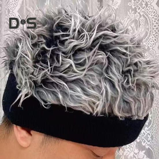 Novelty Fake Hair Visor Hat for Men Adjustable Spiked Wig Hat with Peaked Short Hair Street Hip Hop Hat for Festivals Parties