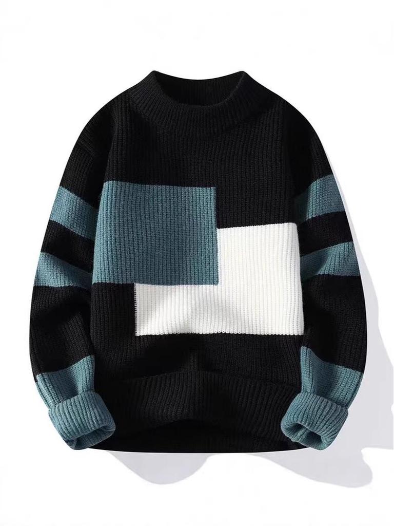 Maglione Invernale da Uomo Elegante a Contrasto - Vestibilità Larga, Caldo e di Tendenza