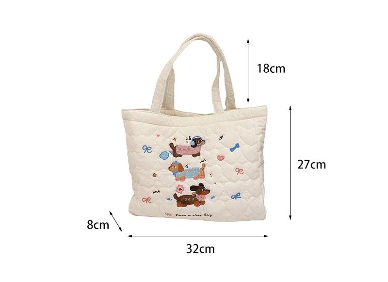 Cute Cat Embroidered Ladies Bento Handbags Carto Quilted Women's Shopping Mommy Bag Simple Female Book Tote Shoulder Bag