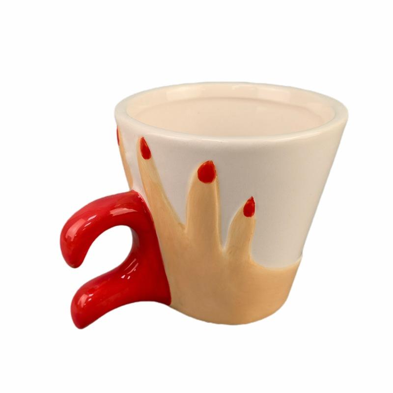 Chinese Valentine's Day Cute Heart-shaped Coffee Pair Red Love Handle Ceramic Couple Novelty Water Cup Mug