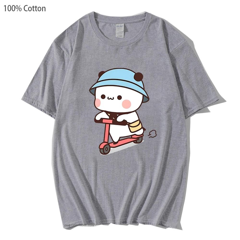 

Cartoon Bubu Dudu Shirt Mochi Brownie Bear Bike Riding T-Shirts Women Kawaii Y2k Clothes Men Cartoon Top Summer Tees 3XL
