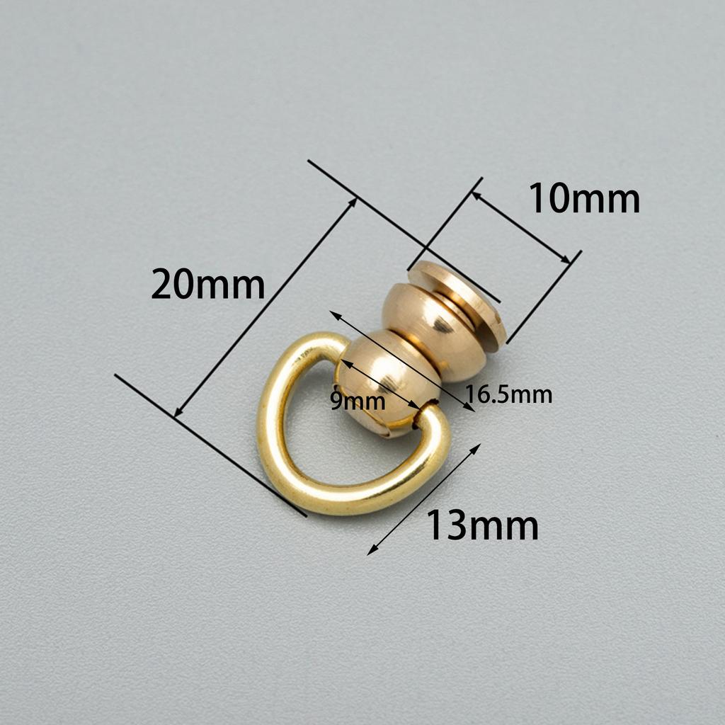 1PC Solid Brass Rivet and Studs with Screws D Ring and Triangle Design Rotate Head Spikes Buttons with D Ring Leather Craft Tool