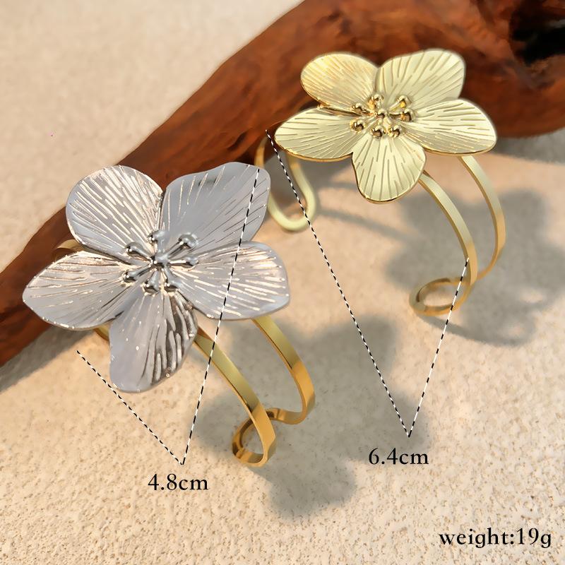 Meier French Retro Stainless Steel Bangle - Women's Instagram-style Court Gold Sunflower Open Bracelet