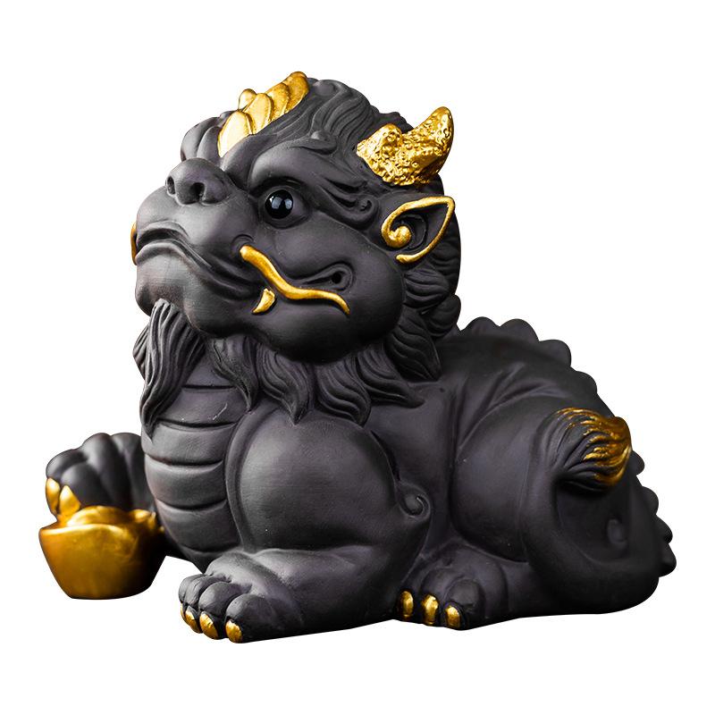 Lucky Pixiu purple sand tea pet ornament can be raised for home office desktop decoration tea tray tea table accessories