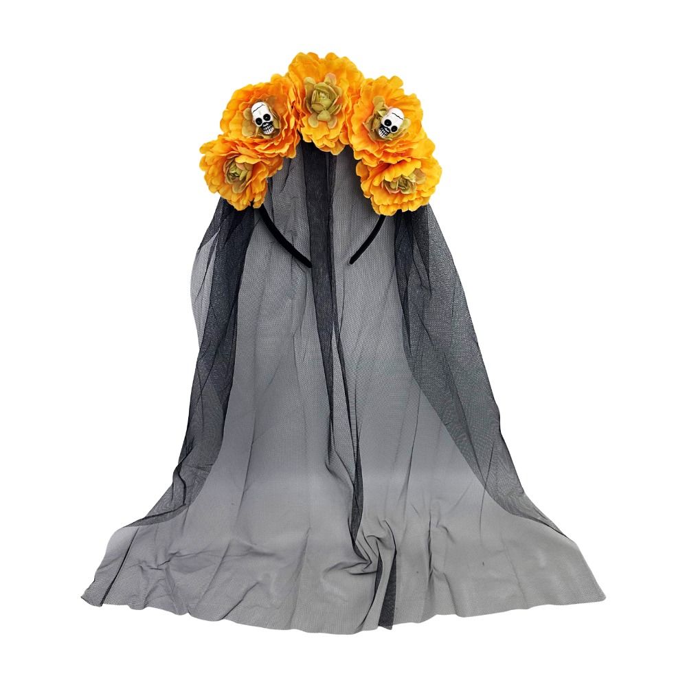 Girls Day of The Dead Flowers Headdress Long Ribbon Veil Gothic Head Hoop  Party Cosplay