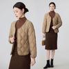 2026 Women's V-neck Geometric Down Cotton Jacket, Short Slimming Style for Autumn and Winter.