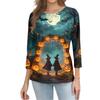 Women’s Casual Three Quarter Sleeve Crew Neck Top Tie Dye Halloween Themed Print Relaxed Fit Soft Fabric for Daily Wear