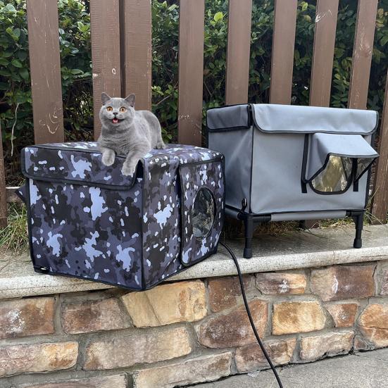 Heated Cat House Outdoor Large Weatherproof Kitty Shelter Winter Insulated Cat Bed