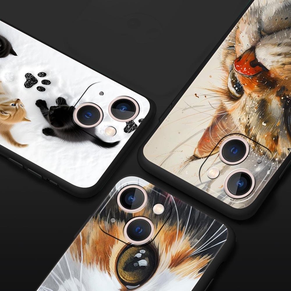 Cute Cat Phone Case Cover for iPhone 17 16 15 14 13 12 11 Pro Max 17 Air Plus Shockproof Soft TPU Shell Fundas Capas Coque Bags