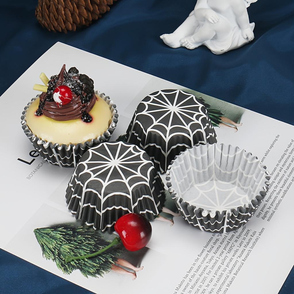 50/100/300 Pcs Halloween Spider Web Cupcake Liners, Greaseproof Paper Baking Cups for Birthday and Home Party Desserts