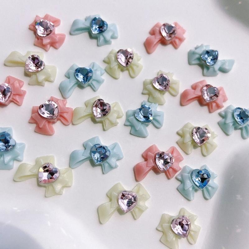 Resin Bow Nail Charm 3D Nail Charms Rhinestone Nail Art Nail Decoration Korean Style Bowknot Design for Women