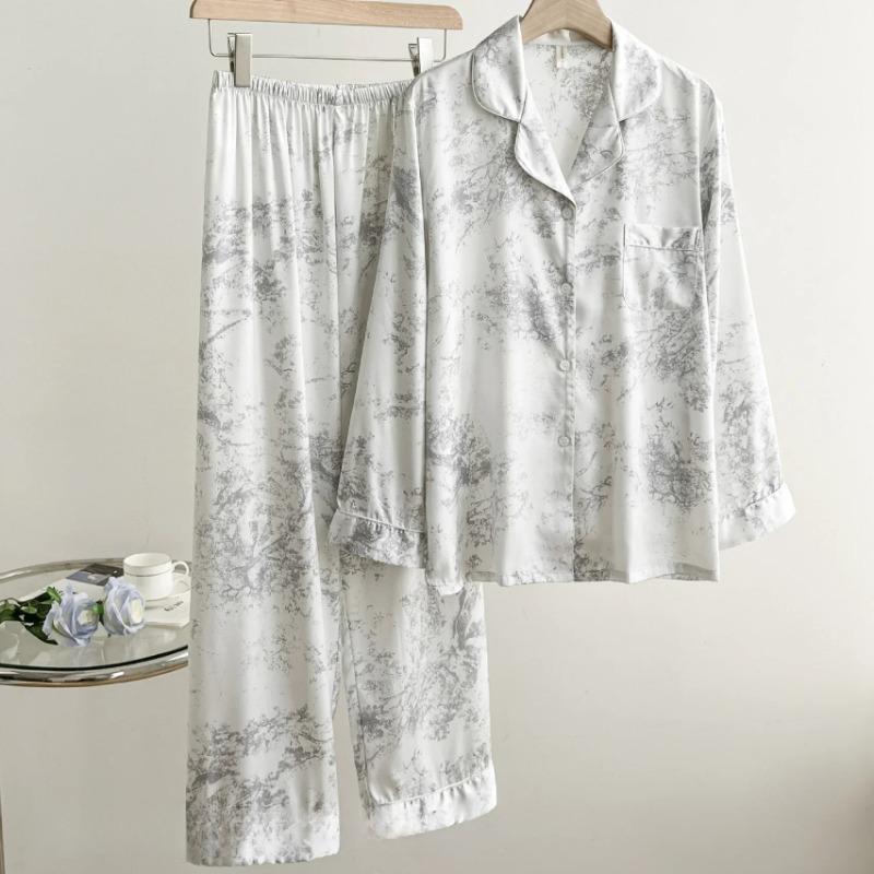 

Женская хлопковая пижама в стиле пижамы, свободная ночная рубашка, осенние женские брюки с длинными рукавами, кардиган, брюки, пижамный комплект XL