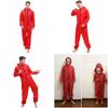Vibrant Red Salvador Dali Money Heist Costume And Mask For Cosplay Enthusiasts
