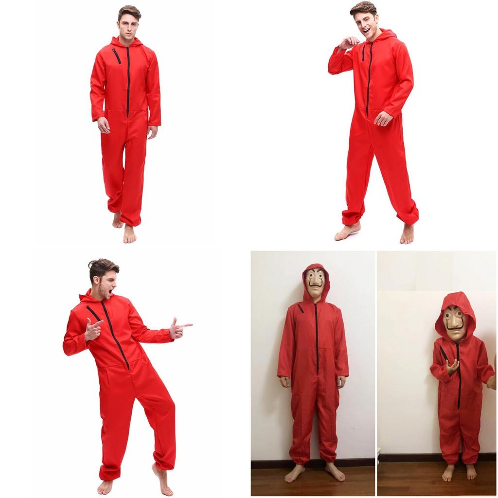 Vibrant Red Salvador Dali Money Heist Costume And Mask For Cosplay Enthusiasts