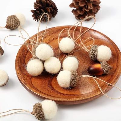 10 Stück Eichel-Ornamente aus Filz, Eichel-Ball-Girlande aus Filz, Herbst, Erntedankfest, hängende Eichel-Dekoration für Baum mit Seil, Weihnachtsdekoration auf dem Bauernhaus-Kaminsims