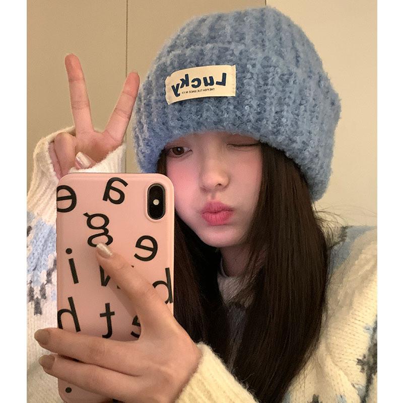 Knitted Beanie Hat For Women With Letters Warm Winter Casual Chic Style