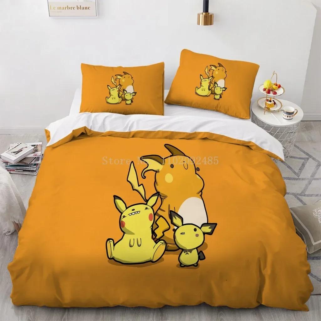 Pokemon Pikachu Quilt Cover Package Comforter Cover Full Size Twin Size King Size Size Children Kids Bedroom Bedclothes Bed Linen Package Decoration